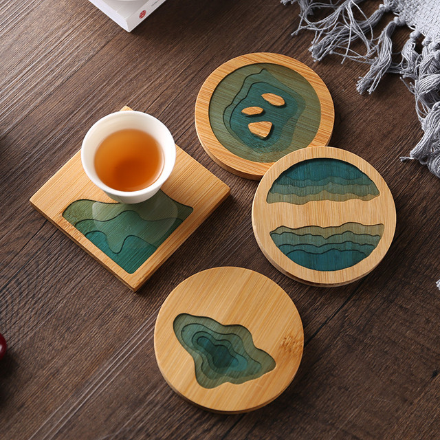 Tea Coaster Cup Durable Wood Creative Epoxy Resin Transparent
